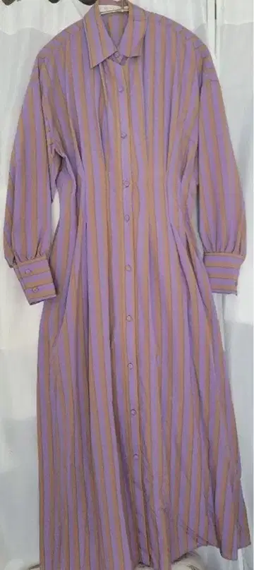 ESTNATION 보라색과 브라운 스트라이프 셔츠 원피스