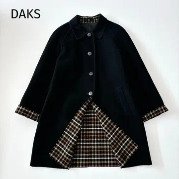 DAKS 닥스 울 롱 코트 하우스 체크 블랙 40