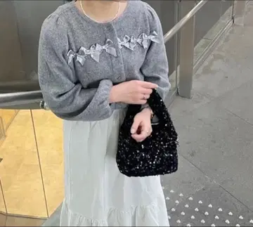 frower 2세트 플러피 페탈 가디건 프티 리본 상의