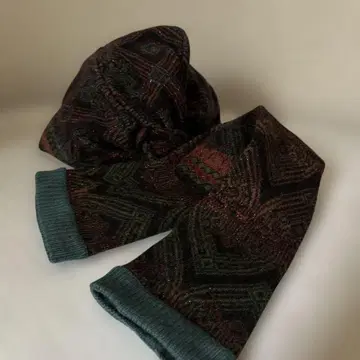 기하학 패턴 비니와 장갑 세트