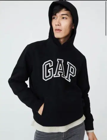 GAP 블랙 후드 부착 후드티 L