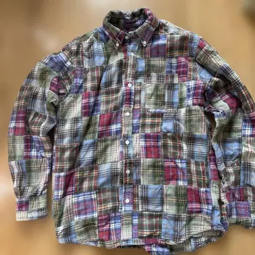 BEAMS 패치워크 체크 무늬 플란넬 셔츠 멀티 컬러 두꺼운