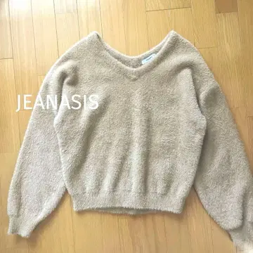 JEANASIS 모헤어 니트 베이지 긴팔 V넥