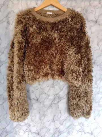 DRESSLAVE 샤기 니트 크롭 복슬복슬 브라운 M