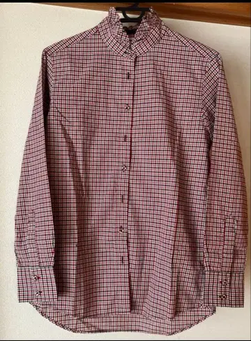 이네스 체크 무늬 긴팔 셔츠 빨간색 블라우스 사에코 프릴 블라우스