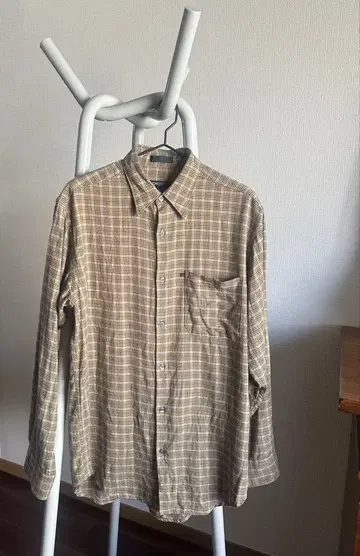 90s 스케이터 DKNY 울 체크 셔츠 베이지