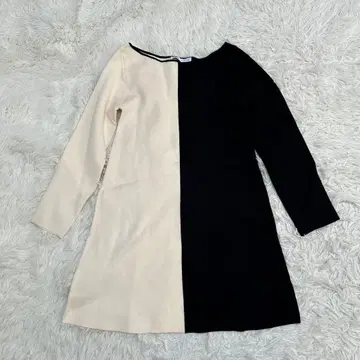 ZARA 자라 콤비네이션 배색 절개 니트 원피스 블랙 x 베이지