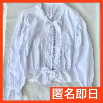 핑크하우스 블라우스 플리츠 리본 긴팔