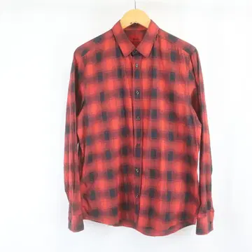 새상품급 Hugo Boss 그라데이션 체크 셔츠 S 남성용 레드