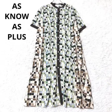 아즈노우아즈 셔츠 원피스 반팔 롱 올 패턴 프론트 오픈 포켓 플레어