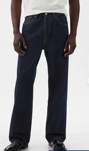 다크 블루 와이드 레그 데님 팬츠