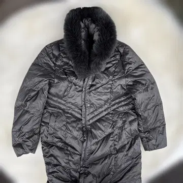 여성용 그레이 퍼(fur) 부착 롱 다운 자켓