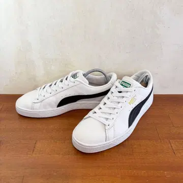 컨디션 최상 푸마 바스켓 24.0cm 화이트 x 블랙 천연 가죽