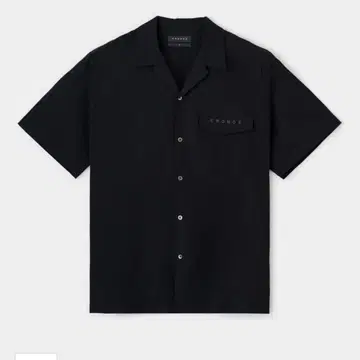 CRONOS 블랙 오픈 카라 반팔 셔츠