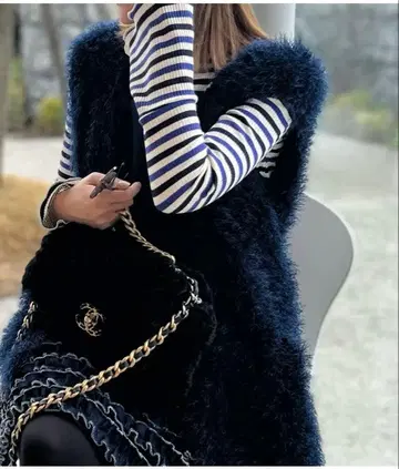 baybee shaggy knit gilet(navy.)