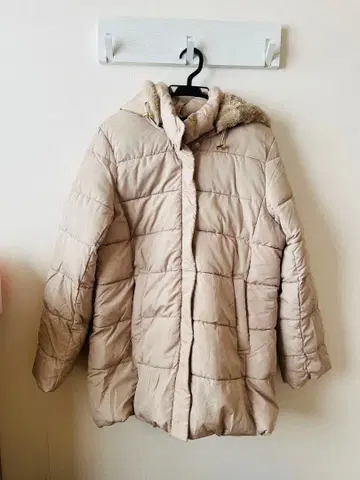 베이지 후드 부착 다운 자켓 L