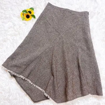 Breezy note 울 프린지 달린 플레어 스커트 트위드 브라운 계열