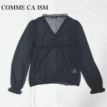 컴시즘 V넥 블라우스 빅 사이즈 도트 무늬 도트 프릴 페미닌