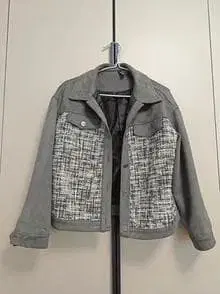 그레이 스웨이드풍 자켓 체크 무늬