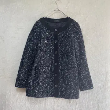 PASSIONE/트위드 자켓 코트/38/노카라 라메 블랙