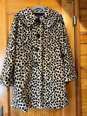 도트 무늬 롱 코트 베이지 블랙 애니멀 무늬