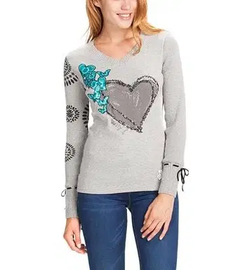 Desigual 스팽글 리본 장식 니트 절개 티셔츠 1126L