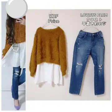 코디 세트 레이어드 니트 튜닉 데미지 데님