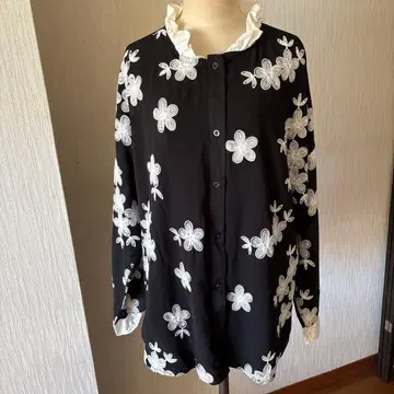 YPH 패션 레이디 자수 사용 스탠드 카라 쉬폰 블라우스 오샤레