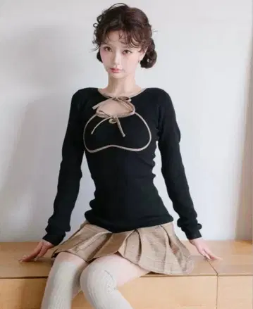 Darich 포인트 체크 니트 미니 원피스