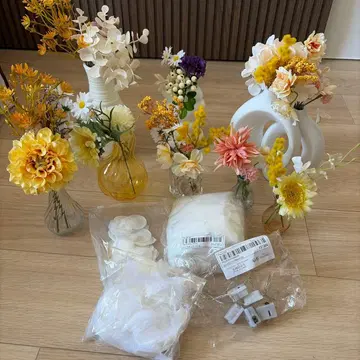 웨딩 웰컴 스페이스 꽃병 & 조화 8점 + 테이블 크로스 등