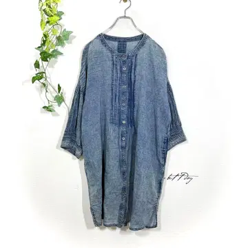 노아제 데님풍 밴드 카라 튜닉 셔츠(M) 코튼 7부