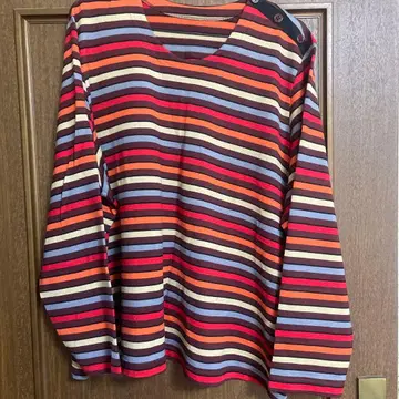 스트라이프 긴팔 T셔츠 버튼 포함 핏미모아 ELL