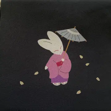 나고야 오비 순수 실크 크레이프 원단 토끼 패턴