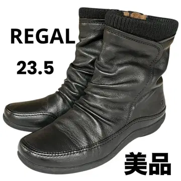 [ 새상품급 ] REGAL 숏부츠 사이드 지퍼 주름 가공 가죽 블랙