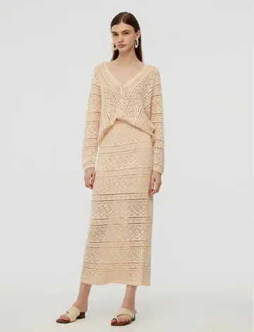 택 포함 새상품 100% 코튼 오픈워크 가디건과 스커트 2세트