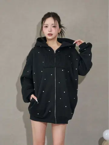 darich DD 로고 비쥬 지퍼 후드티 BLK