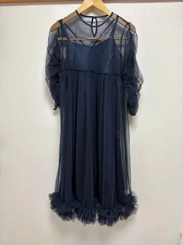 Bonlecill noir 튤 원피스 도트 네이비 컬러