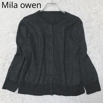 미라 오웬 가디건 라메 크루넥 면 혼방 화려한 블랙 M
