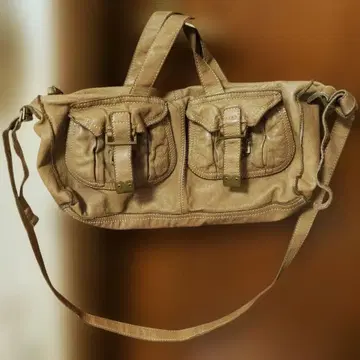 시시로시 베이지 가죽 숄더백 2포켓