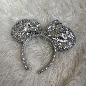 실버 스팽글 리본 포함 미키 귀 머리띠