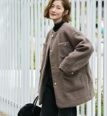 푸들 금장 버튼 노카라 코트