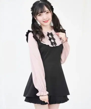 시크릿 허니 리본 프릴 레이어드 스타일 셋업 핑크