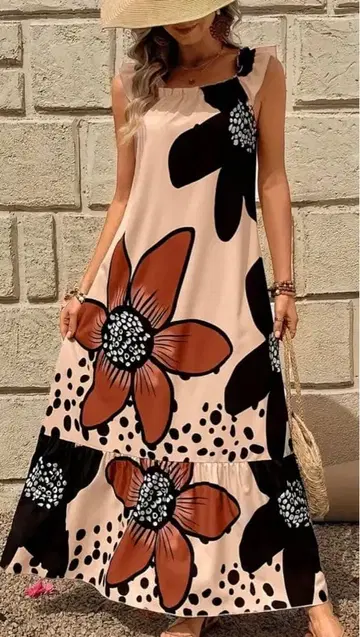 꽃무늬 슬리브리스 맥시 드레스