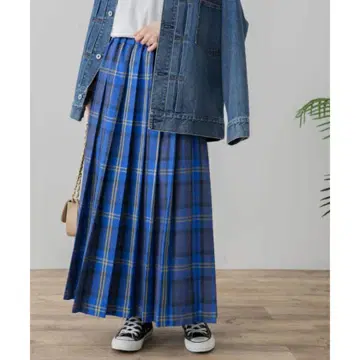 어반 리서치 서니 레이블 체크 플리츠 이지 스커트 블루 계열