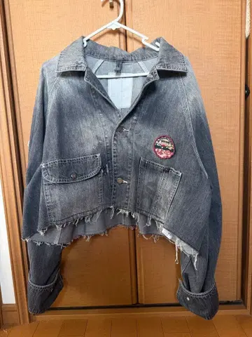 그레이 프린지 크롭 데님 자켓 빈티지 y2k