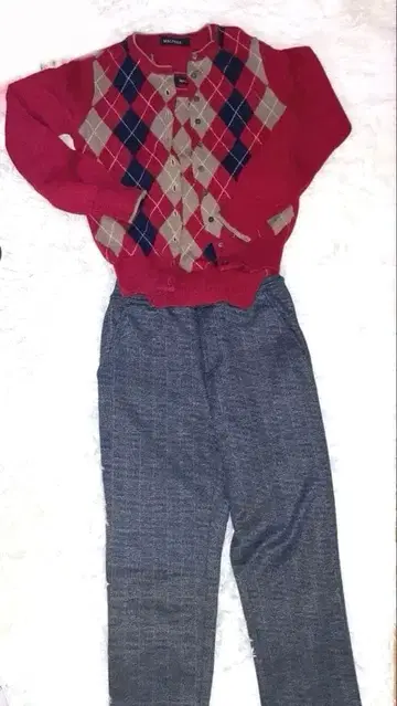 맥피 아가일 베스트 가디건 니트 세트 판매