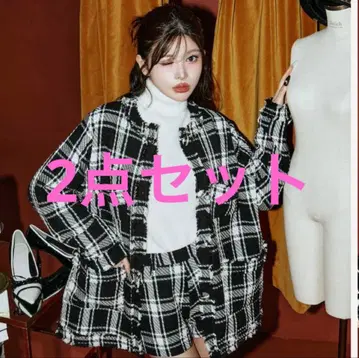 체크 프린지 트위드 셋업 블랙 다리치