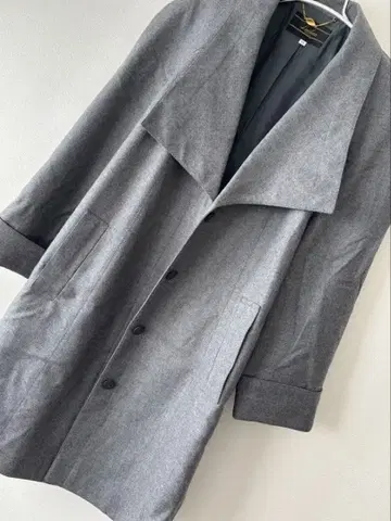 새상품급 레리안 그레이 롱 코트 오픈 카라 캐시미어 혼방