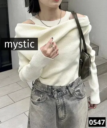 0547 mystic 오프숄더 리브 니트 아이보리
