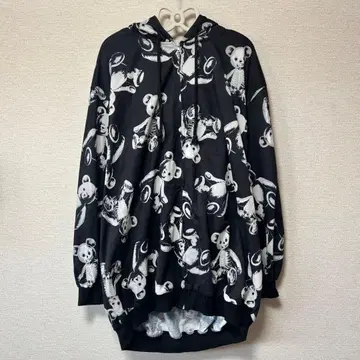 drughoney 테디베어 패턴 오버 사이즈 후드티